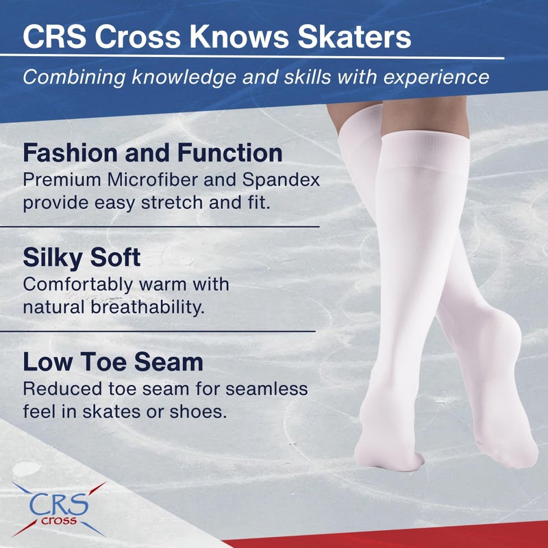 CRS Cross Figure Skating Socks. 2 Pair of Knee High Tights for Ice Skates and Dance. Premium Footed Skate Socks are available in a Wide Variety of Fun Colors. (Waltz White) - Image 2